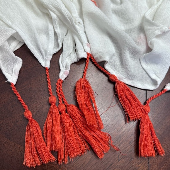 Miss Me Boho White Sheer Open Swim Coverup Orange Embroidery Tassels Large - Picture 9 of 11